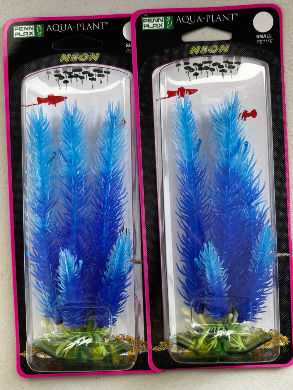 Penn Plax Blue Small Neon Club Moss Fish Tank Fake Plant Decor Two Pack